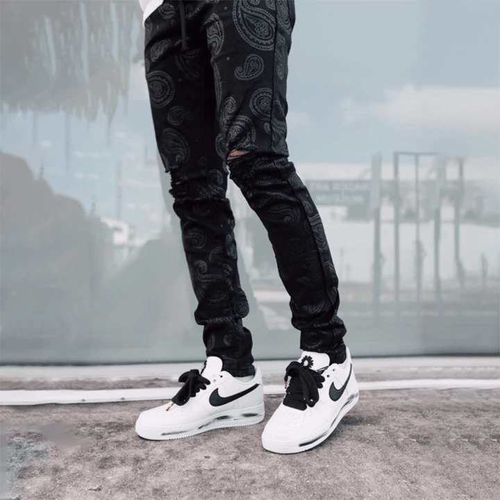 Men'S Black Ripped Straight-Leg Jeans