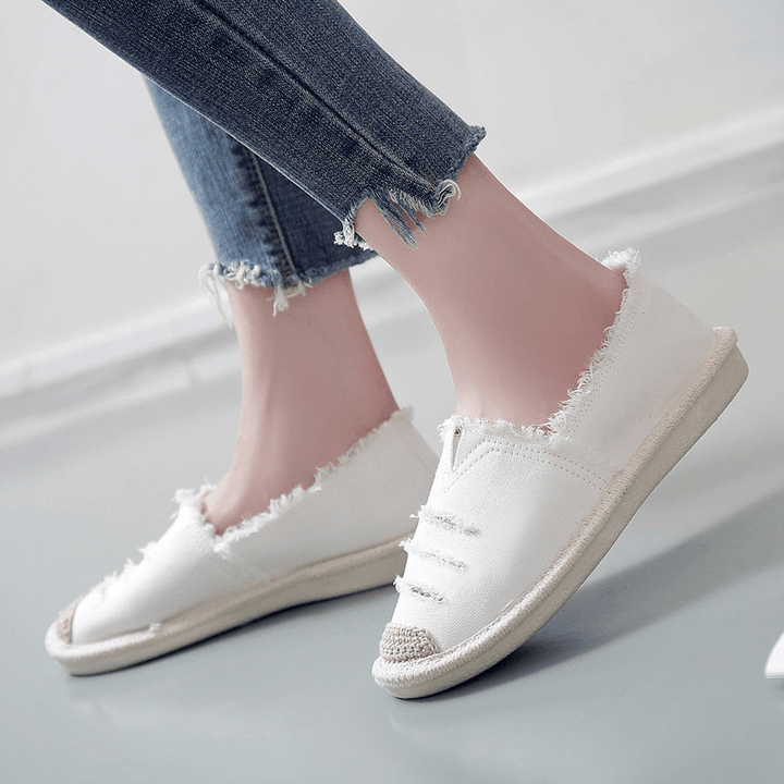 Women Straw Ripped Breathable Slip on Fisherman Flats Shoes