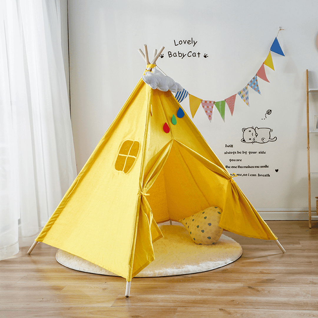 Large Teepee Tent Kids Cotton Canvas Pretend Play House Entertainment for Boy Girls Children'S Gifts