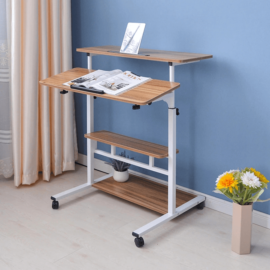 Computer Laptop Desk Height Adjustable Table Mobile Rolling Stand-Up Table Workstation Home Office Furniture