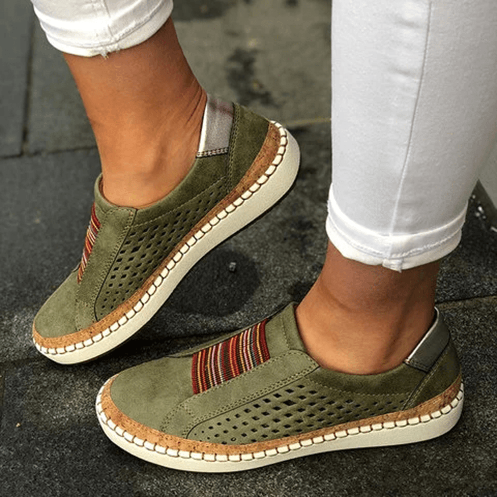 Large Size Women Comfortable Hollow Out Splicing Flat Loafers