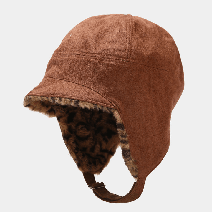 Suede Leopard Print Lei Feng Hat Warm Cycling Anti-Cold Ear Protection