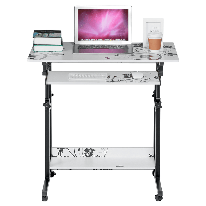 2 Layers Mobile Laptop Desk Cart Rolling Notebook Computer Stand Height Adjustable Bedside Table with Keyboard Tray Wheel