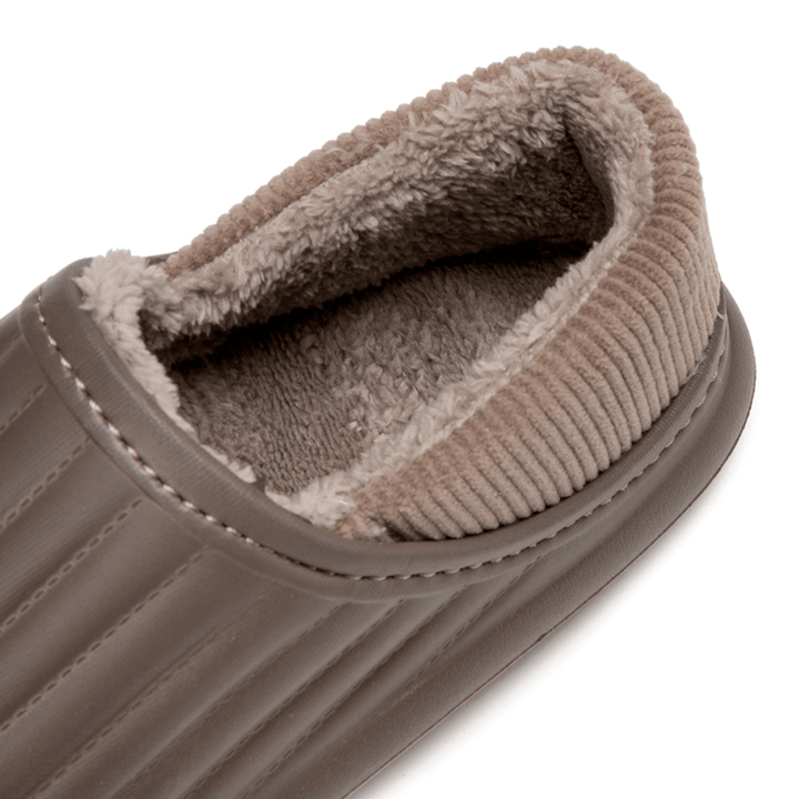 Men Pure Color round Head Soft Plush Warm Thick-Soled Non-Slip with Heel Home Cotton Slippers