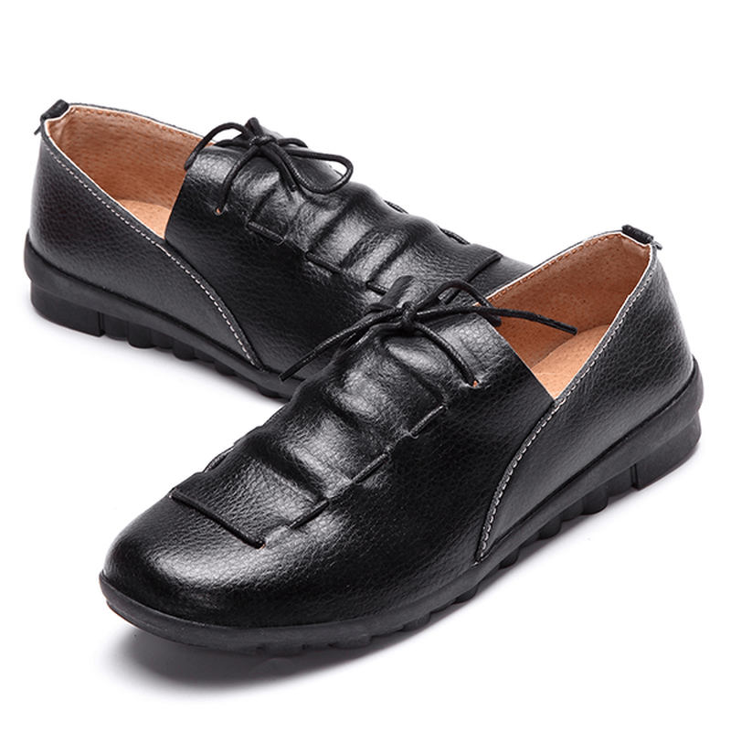 Casual Comfy Lace up Soft Leather round Toe Flat Loafer Shoe