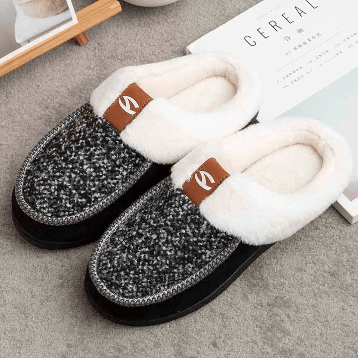 Men Lamb Wool Soft Sole Non-Slip plus Velvet Thicken Winter Warm Home Cotton Slippers