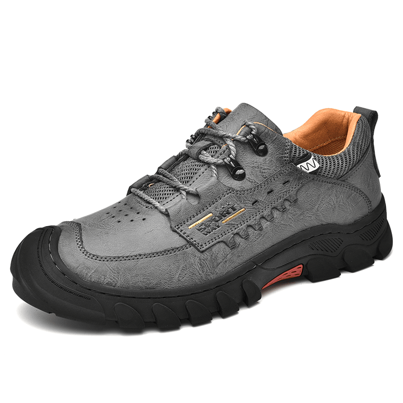 Men Genuine Leather Slip Resistant Lace-Up Casual Sport Hiking Shoes