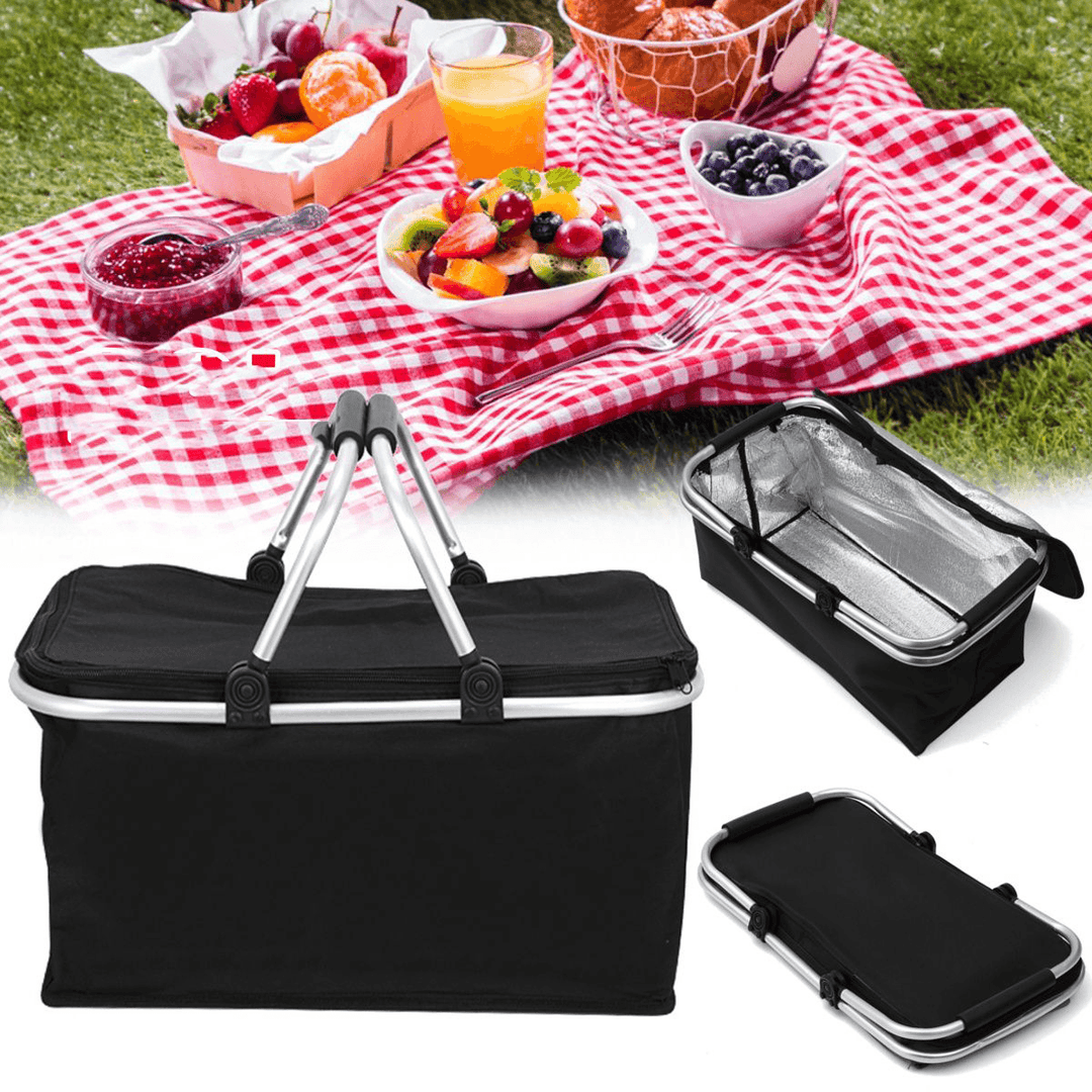 30L Large Folding Picnic Camping Insulated Cooler Hamper Storage Basket Bag