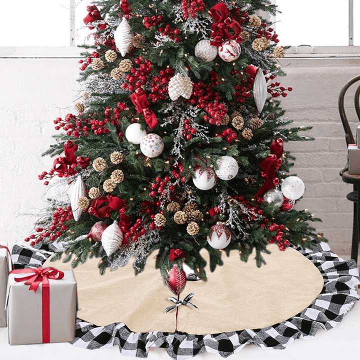 2020 Christmas Linen Lattice Tree Skirt round Carpet Christmas Decorations for Home Floor Mat New Year Xmas Tree Skirts