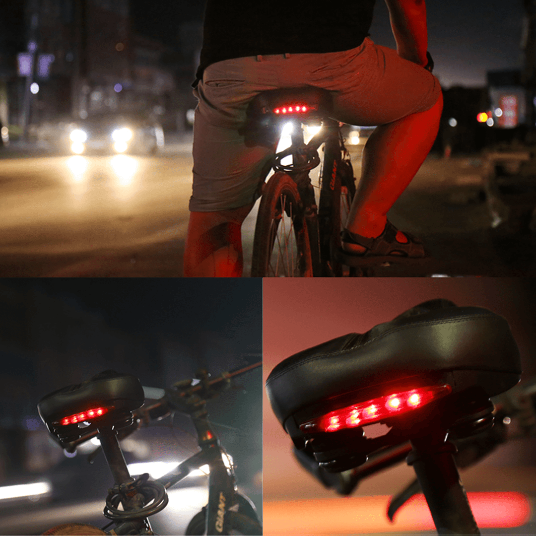 BIKIGHT MTB Bike Comfort Saddle Cushion Pad Seat Bicycle Cycling LED Tail Flashing Light