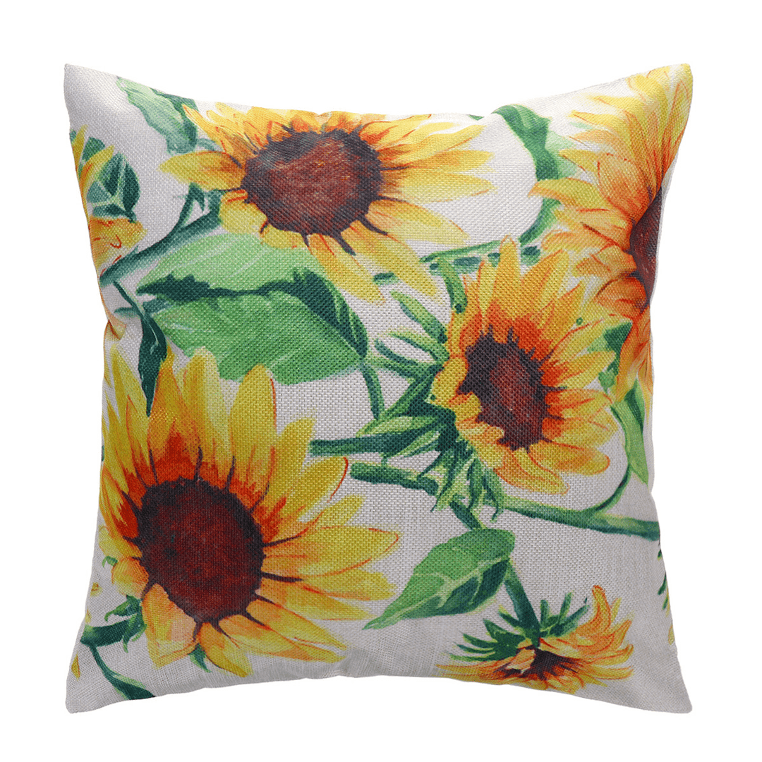 18X18Inch Square Linen Sunflowers Cushion Pillow Case Protective Cover