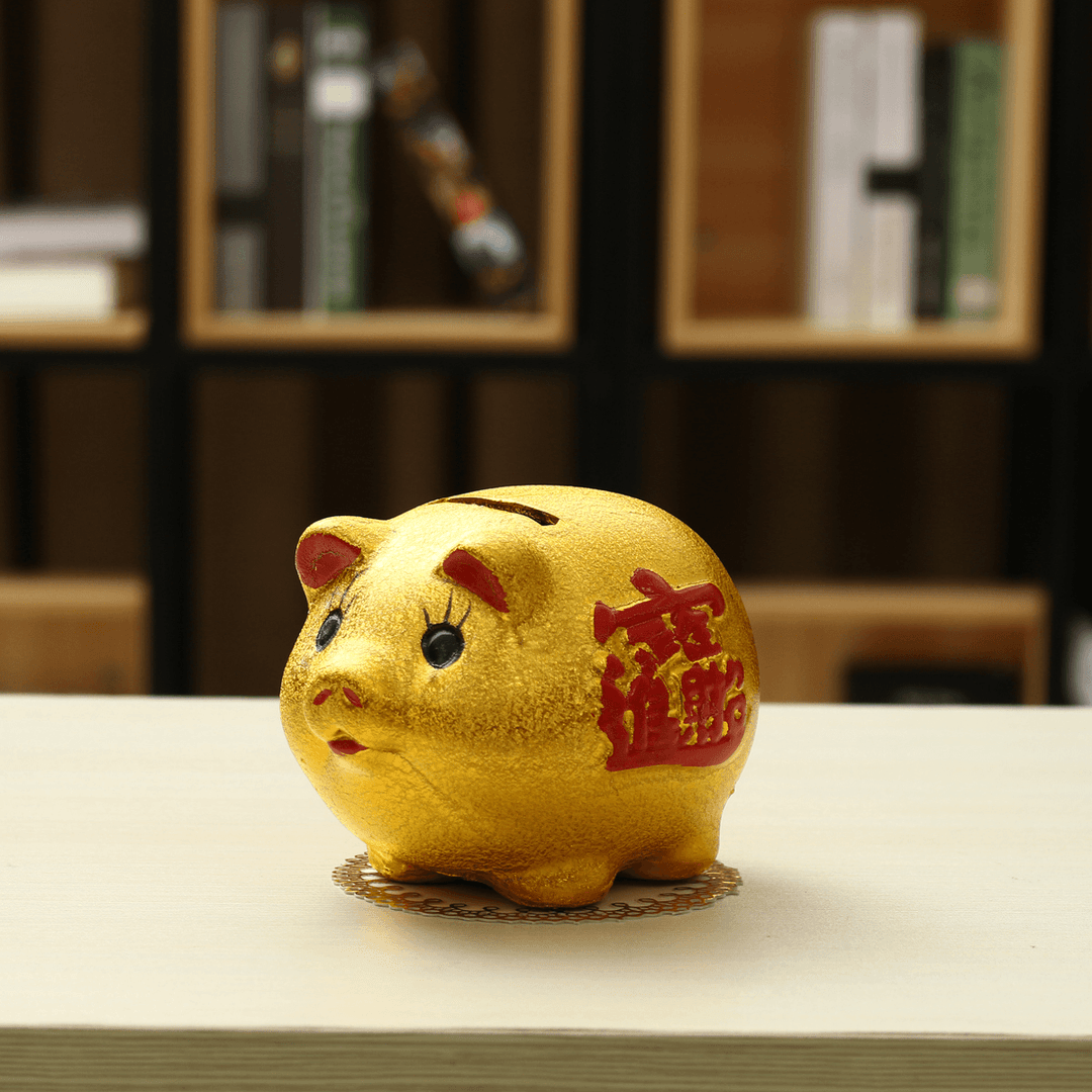 5'' Gold Ceramic Piggy Bank Mini Cute Pig Children Coin Collection Gift Decorations