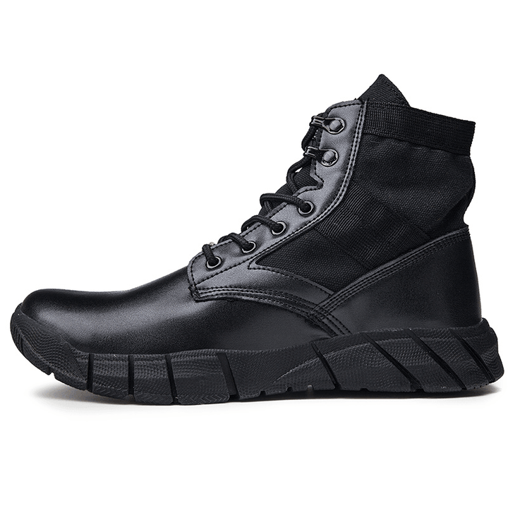 Men Breathable Soft Sole Leather Cloth Splicing Comfy Platform Solid Casual Sports Boots