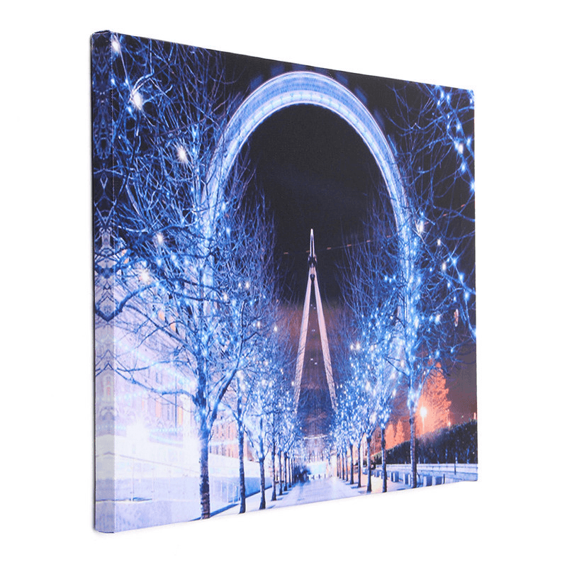 40 X 30Cm Operated LED Christmas Snowy Street Ferris Wheel Canvas Print Wall Paper Art