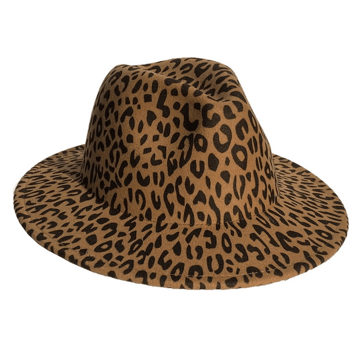 Woolen Leopard Print Top Hat with Flat Brim