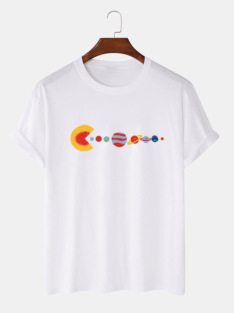 100% Cotton Funny Planet Print Crew Neck Short Sleeve Loose T-Shirts