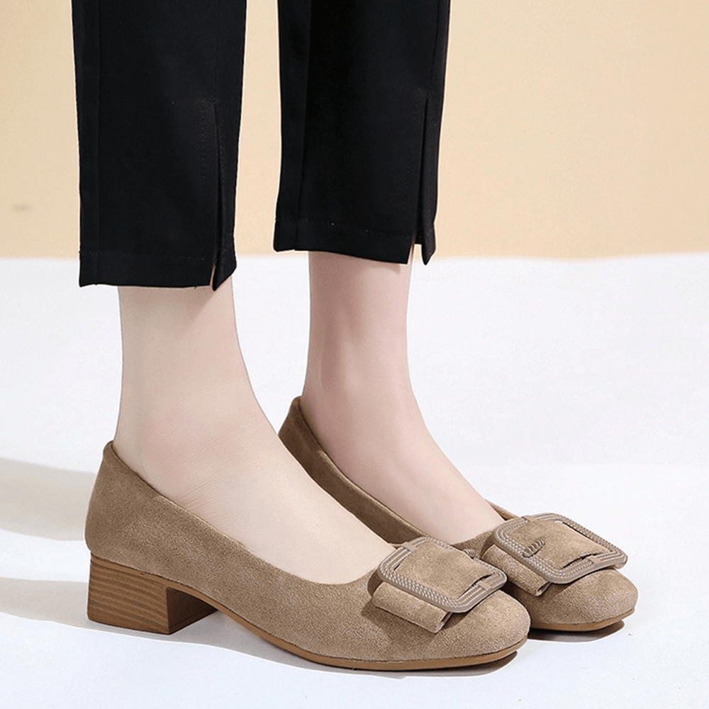 Women Metal Decor Suede Block Elegant Dress Shoes