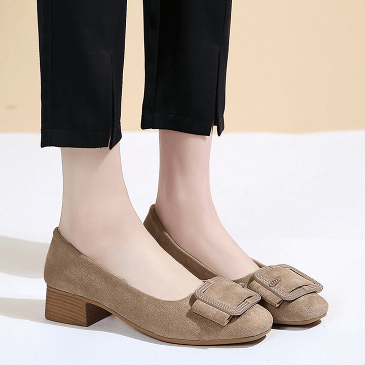 Women Metal Decor Suede Block Elegant Dress Shoes