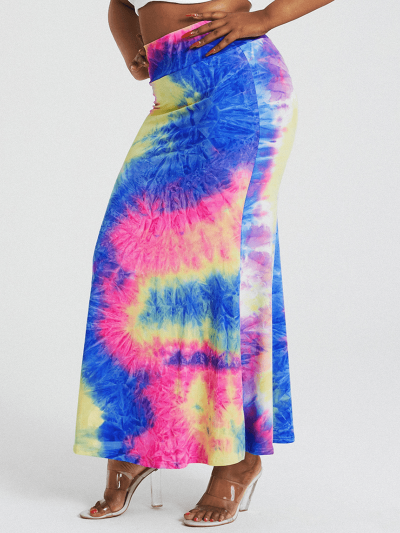 Tie Dye Print High Waist Buttocks Bodycon Long Skirt - MRSLM