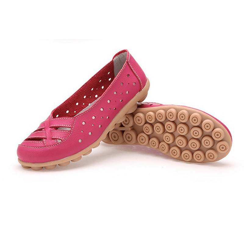 Women Flats Shoes Comfortable Soft Slip on Hollow Out Leather Casual Flat Loafers Shoes