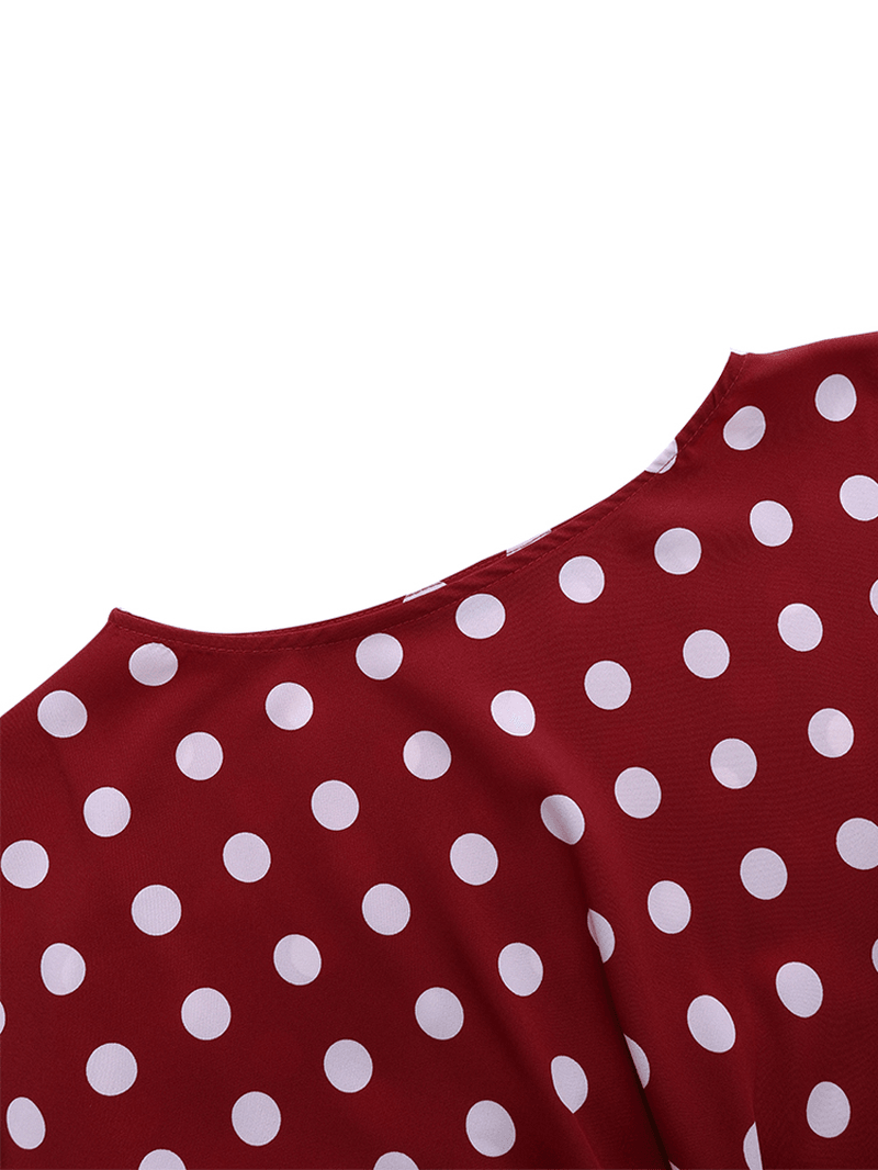 Polka Dot Crew Neck High Low Causal Blouse