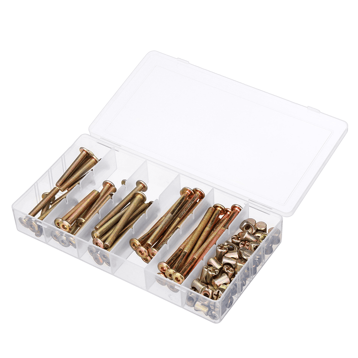 Suleve‚Ñ¢ MXZS2 100Pcs M6 Zinc Plated Hex Socket Head Cap Furniture Screw Bolt Barrel Nut Assorted Kit