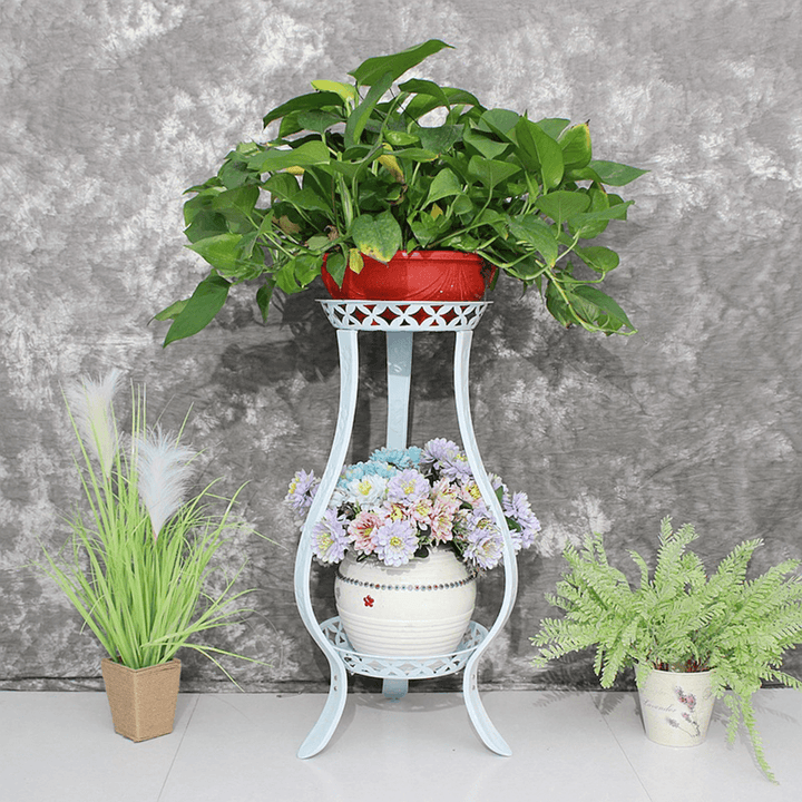 2 Layers Plants Flower Stand Rack Metal Floor Shelf Home Balcony Decor