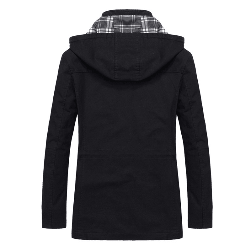 Mens Windproof Drawstring Hood Cargo Cotton Jacket