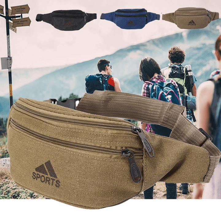 Men Canvas Waist Bag Outdoor Camping Hiking Traveling Sports Bag Storage Bag