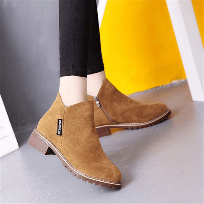 Women'S Suede Solid Color Block Heel Casual Ankle Boots