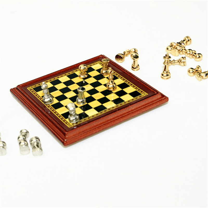 1:12 Scale Dollhouse Miniature Metal Chess Set Board Toys Home Room Ornaments