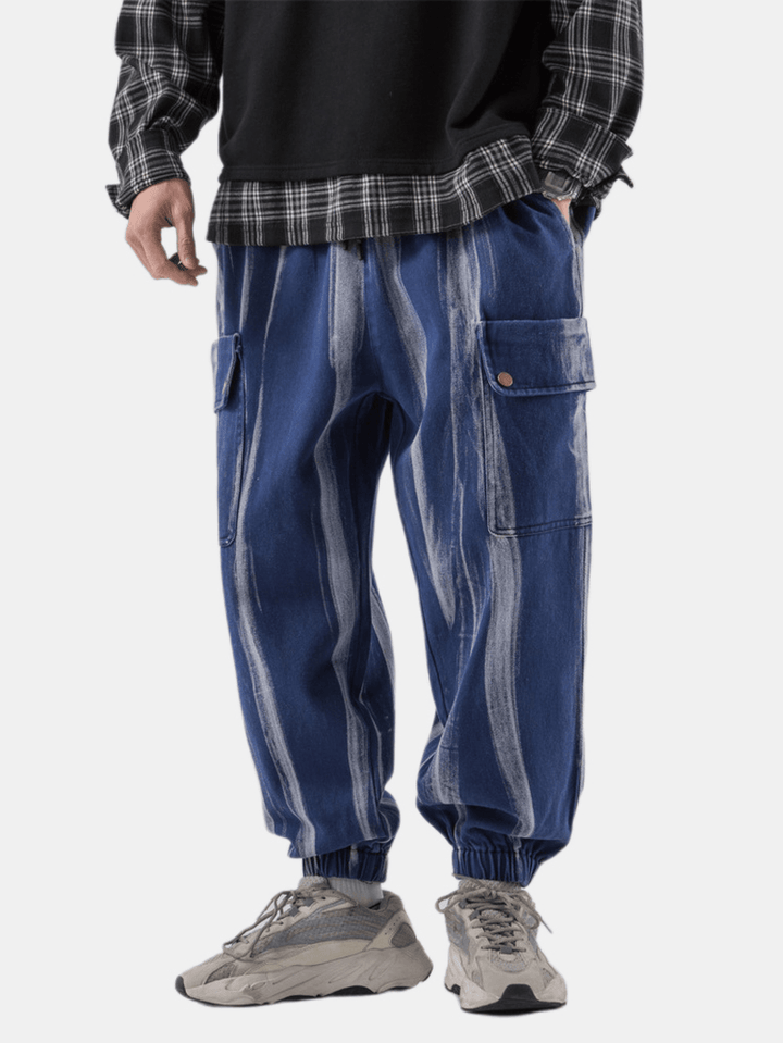 Mens Fashion Multi Pockets Elastic Waist Casual Straight Pants