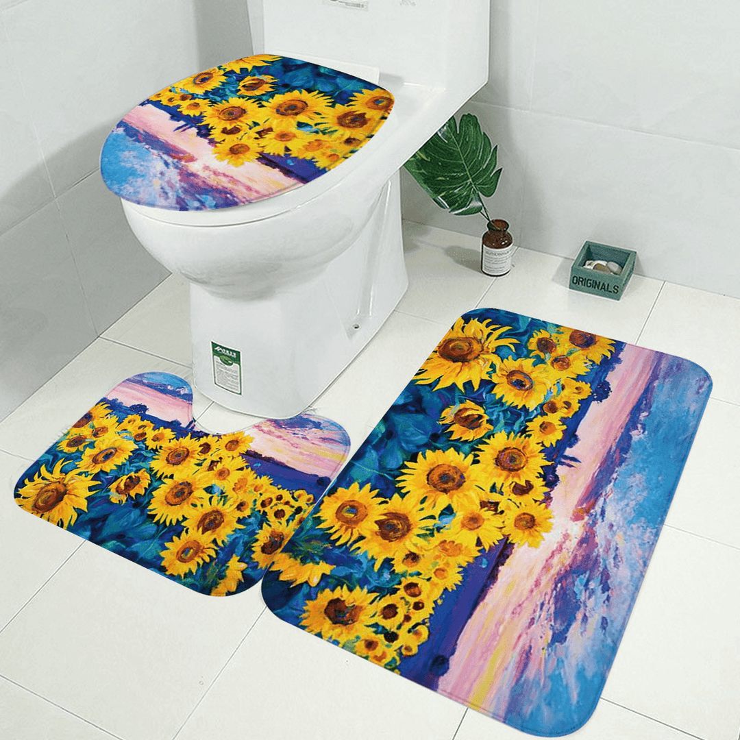 1/3/4Pcs Waterproof and Mildew Proof Shower Curtain Bathroom Toilet Rug Mat Set