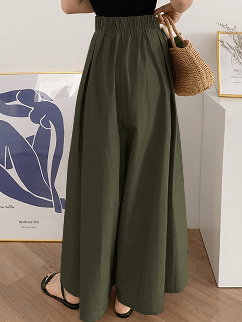 Women Drawstring Waist Loose Solid Color Casual Wide Leg Pants with Pocket