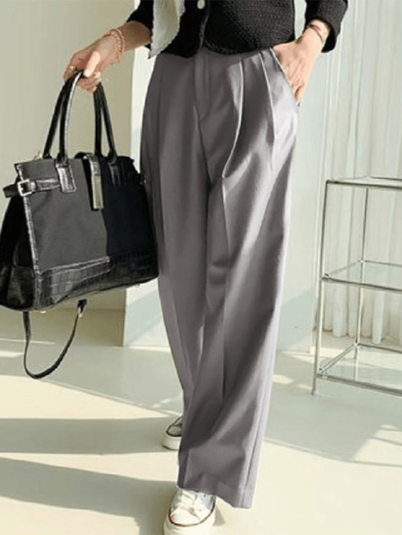 100% Polyester Solid Side Pockets Work Pants for Women