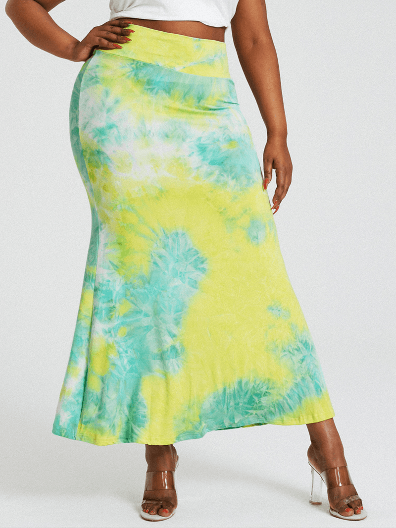 Tie Dye Print High Waist Buttocks Bodycon Long Skirt