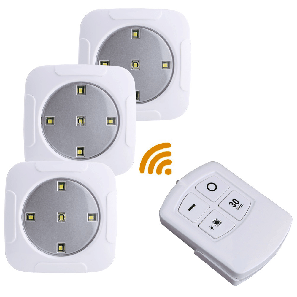 3Pcs LED Night Lights Wireless Remote Control Home Corridor Cabinet Battery Night Light