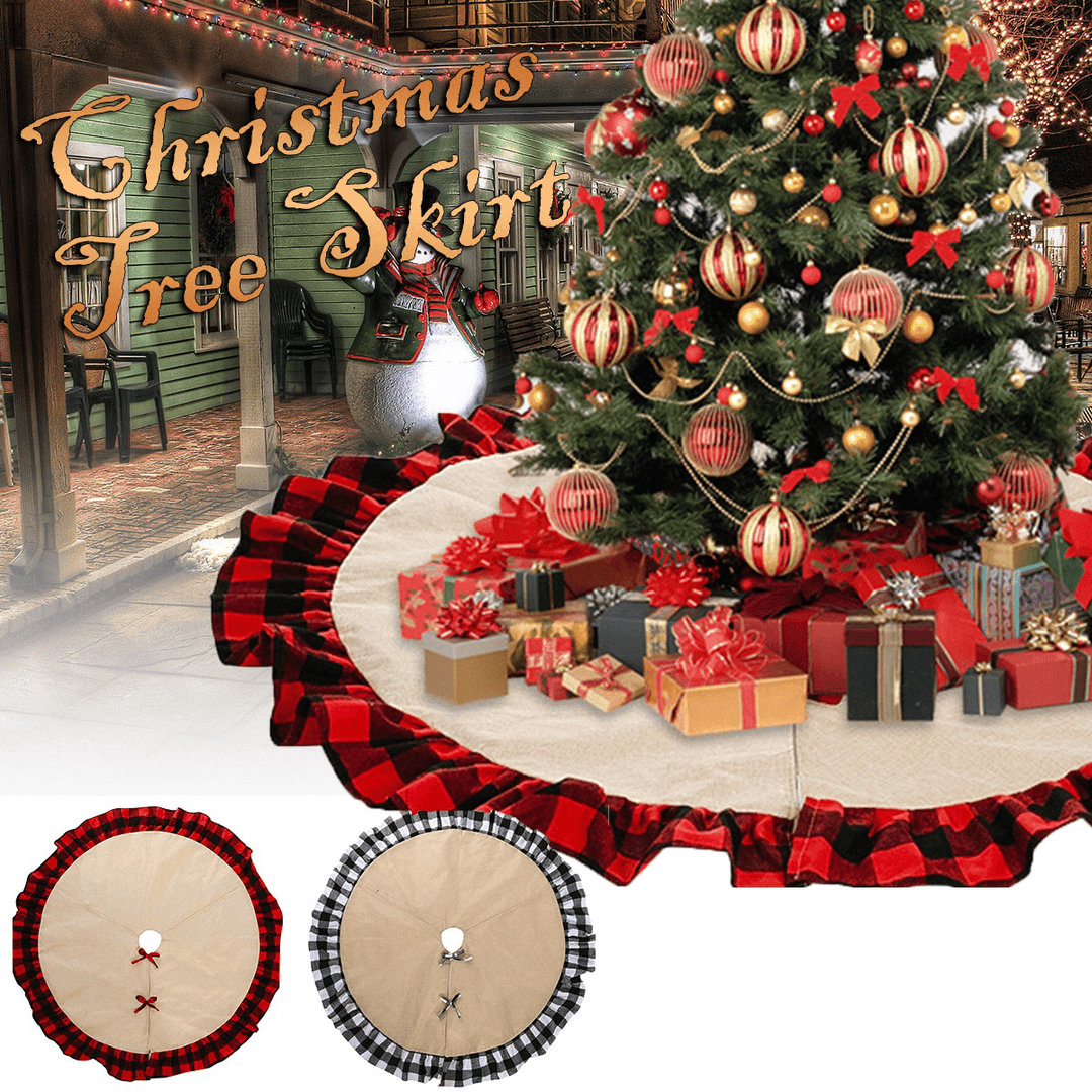 2020 Christmas Linen Lattice Tree Skirt round Carpet Christmas Decorations for Home Floor Mat New Year Xmas Tree Skirts