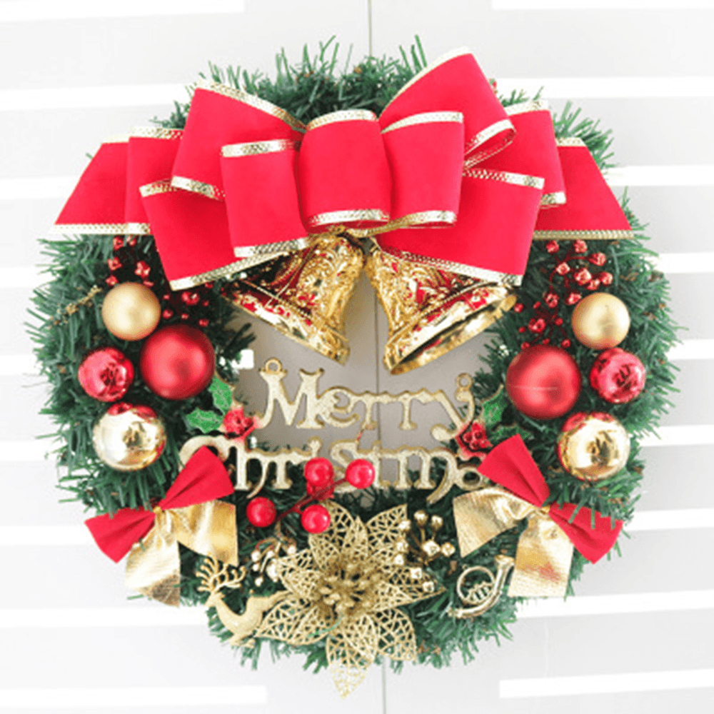 30Cm Christmas Garland Arrangement Ornament Wreath Decor Wreath Bow Bell for 2020 Christmas New Year Festival Decoration