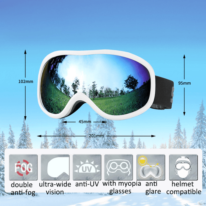 Unisex Double-Layer Ski Goggles Large Field of View Spherical Professional Dual-Lens Anti-Fog Windproof Goggles