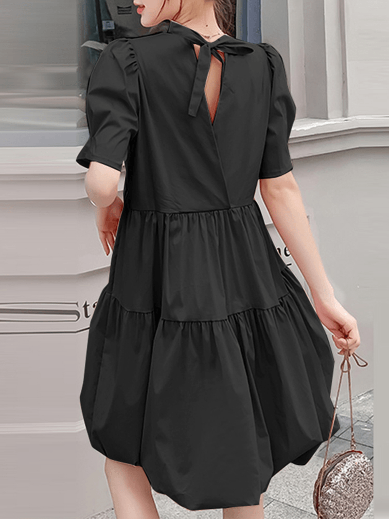 Leisure Short Sleeve Pleating Loose Summer Dress