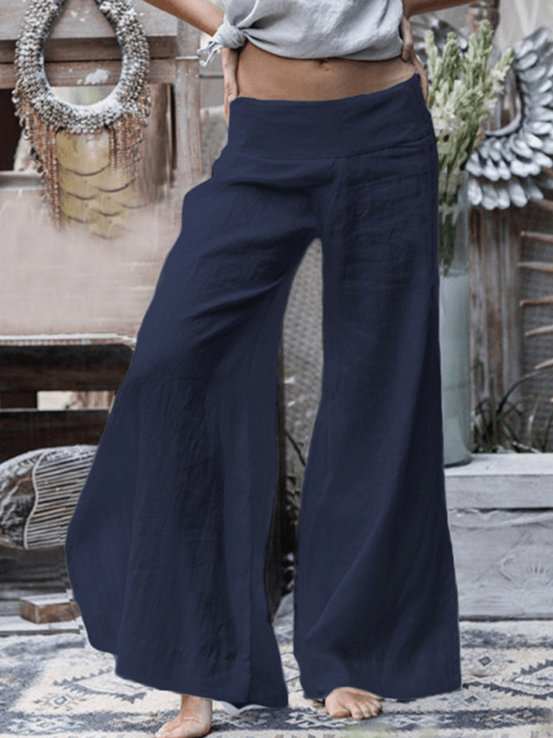 Wide Leg Women Casual Loose Solid Color Elastic Waist Trousers Pants