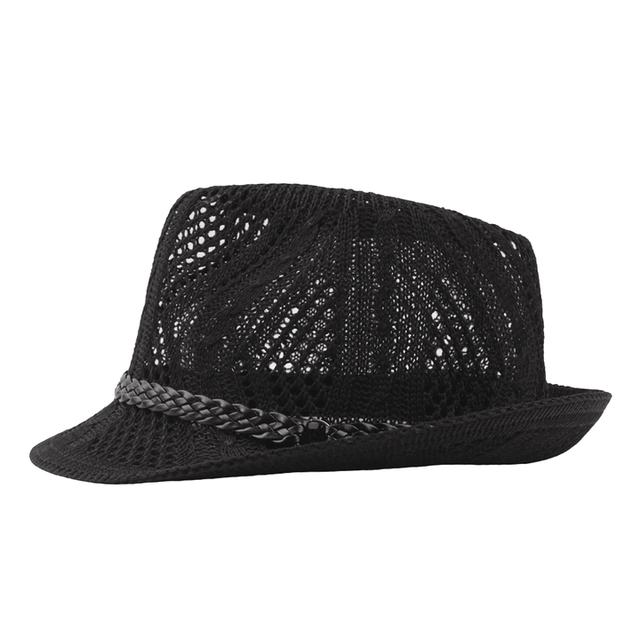 Women Summer Leather Belt Mesh Jazz Hat