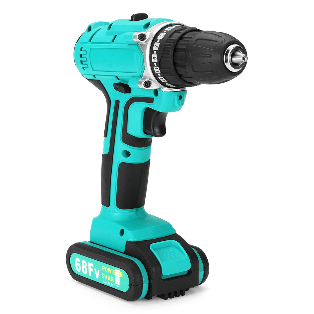 68FV Household Lithium Electric Screwdriver 2 Speed Impact Power Drills Rechargeable Drill Driver W/ 1 Li-Ion Batteries