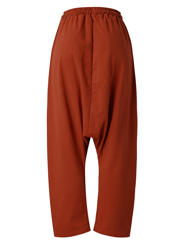 Casual Solid Drawstring Waist Harem Pants