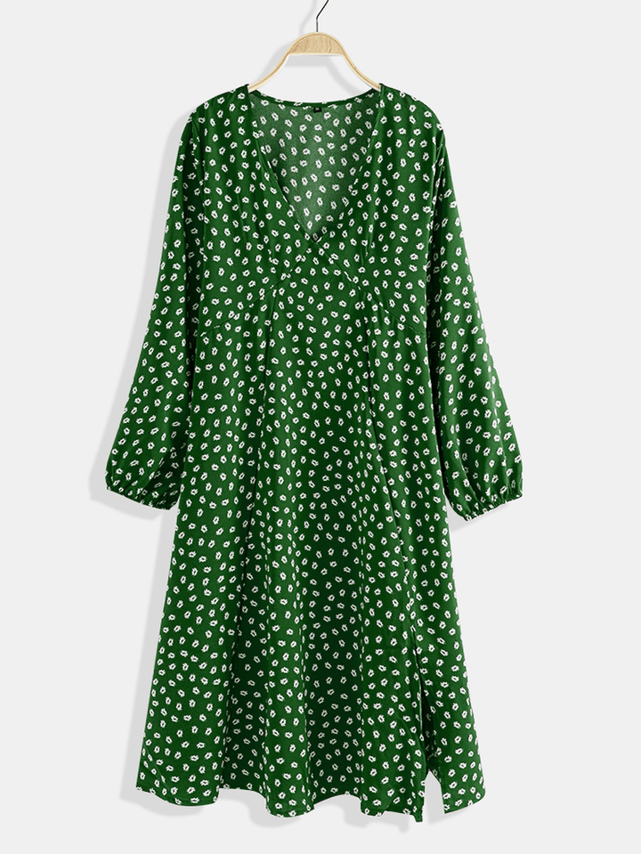 Chiffon Polka Dot Print Split Long Sleeve Causal Dress - MRSLM