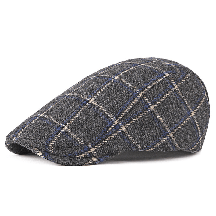 New Style Hat Male British Retro Woolen Beret Casual Plaid