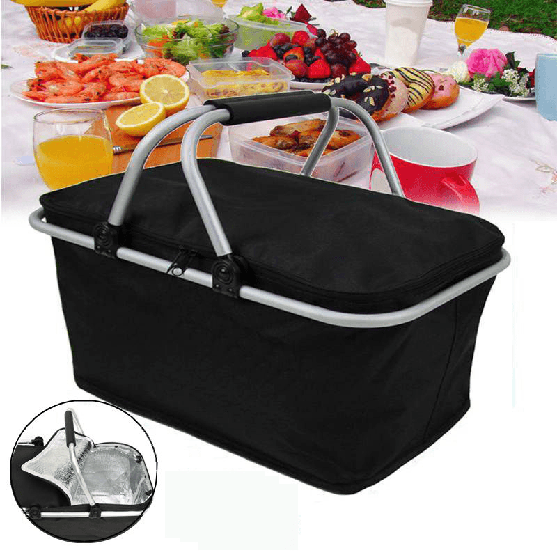 30L Large Folding Picnic Camping Insulated Cooler Hamper Storage Basket Bag