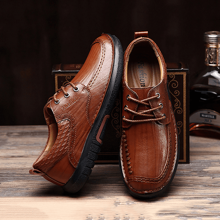 Men Casual Comfy Soft Sole Genuine Leather Lace up Oxfords Shoes