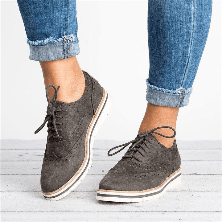 Women plus Size Brogue Lace up Soft Lace up Casual Oxford Loafers